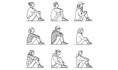 Architectural People Walking and Sitting Vector Set | Line Art & Silhouette Figures for Design