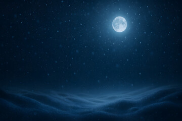 Obraz premium Moonlit Winter Landscape with Snowfall and Bright Full Moon