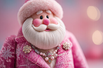 Festive Santa Claus figurine in pink attire with intricate details celebrating Christmas spirit