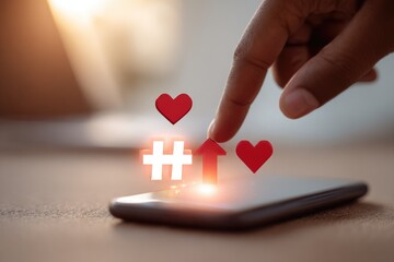 Hand interacting with smartphone displaying social media icons