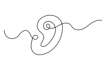 Obraz premium Human ear, continuous one-line art drawing of outline vector illustration.