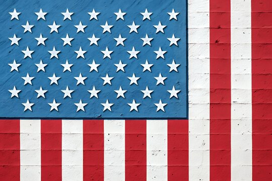 Close up textured american flag painted on a brick wall