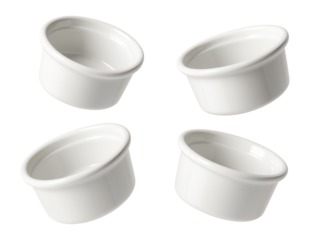 Smooth porcelain ramekins ideal for serving creme brulee at home.