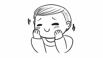 Obraz premium Cute shy person with rosy cheeks, hands on cheeks, blushing cartoon illustration
