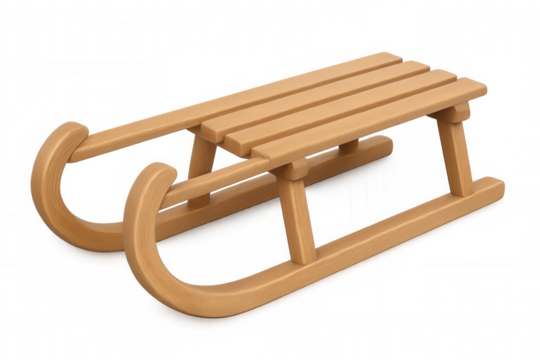 Wooden toboggan showing classic design for winter activities, sports, vacation, and christmas fun, transparent background