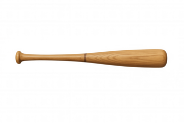 Wooden baseball bat with natural wood grain, equipment for playing baseball or softball, isolated against a transparent background