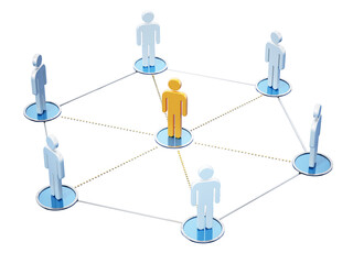 Connected people with a stand out figure at the center on transparent background. 3D illustration