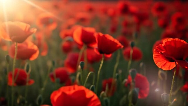 Remembrance Day poppy flowers background video for memorial and Anzac Day