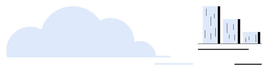 Cloud shape next to stylized bar chart, representing cloud computing and data analytics. Ideal for technology, business growth, innovation, data storage, connectivity, statistics, simple flat