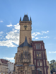 Prague Astronomical Clock and Old Town Square with St. Nicholas Church and Týn Church — iconic European landmark and popular travel destination.
