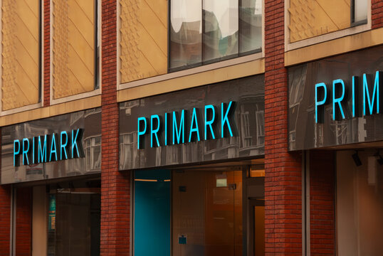 Primark storefront and logo, London, UK.