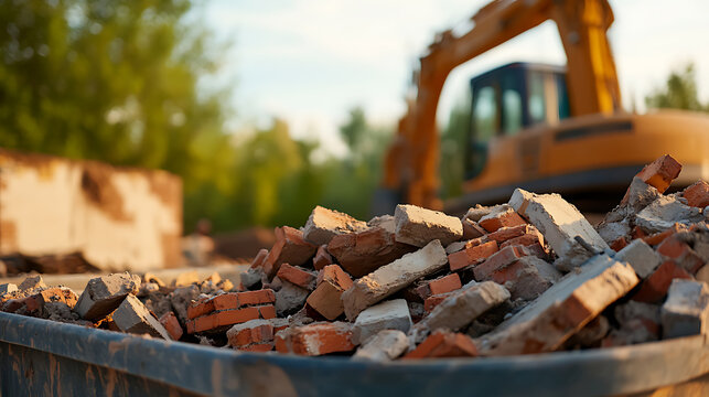Demolition debris is piled high, evidence of the area's destruction. In the background, heavy machinery stands poised, ready for the next phase of construction.