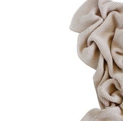 Beige knitted blanket isolated png file on trahsparent background. Cutout object .