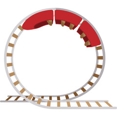 Cartoon Style Roller Coaster Loop With Red Seats In A White Background