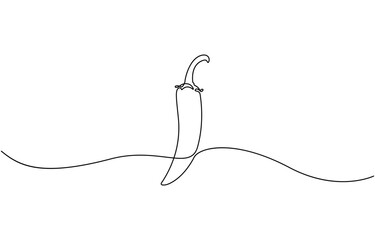 Continuous line drawing  chili pepper, single line art hot chili vector illustration on transparent background.