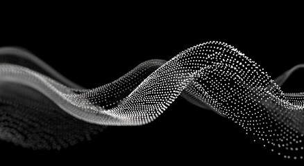 Abstract black background with a flowing, wave-like pattern of white dots