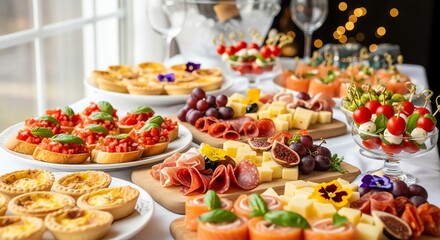 Assorted appetizers and snacks on table