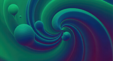 Naklejka premium Abstract Swirl with Spheres in Green and Blue A Mesmerizing Display of Fluid Motion and Gradient Colors Creating a Dynamic and Artistic Composition