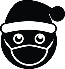 Festive Emoji with Mask: Holiday Smiling Character Face Wearing Santa Hat with Mask Celebration Seasonal Symbol Isolated Vector Design