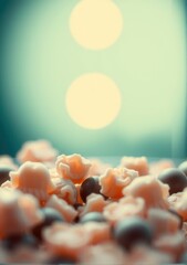 Macro photography of creative candy with a soft, colorful, and blurred background.