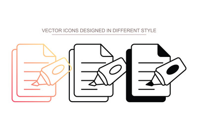 Paper and Highlighter icon set multiple style collection