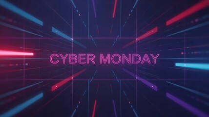 Cyber monday sale neon text with futuristic background for online promotion