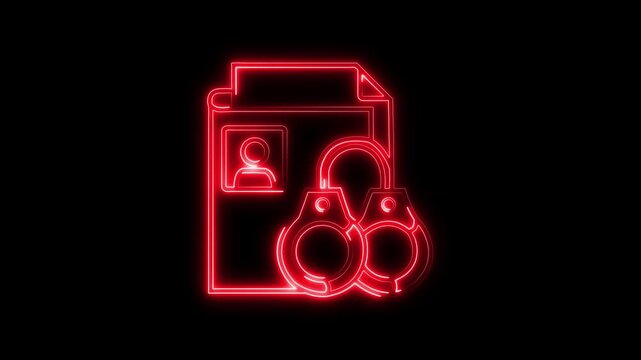 Glowing neon Criminal File icon isolated on black background. HD Video motion graphic animation