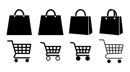 Shopping bag and cart icon set black silhouette design © Dipok