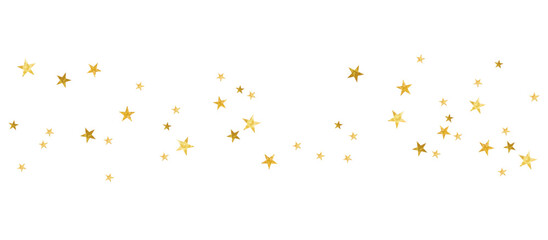 Golden falling stars confetti on white background, festive shiny gold star pattern for celebration, Christmas or New Year decoration