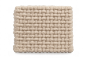 Beige woven fabric showing wool textile basket weave texture