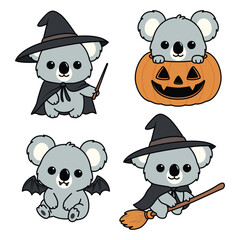 Cute koala Halloween collection, vector illustration