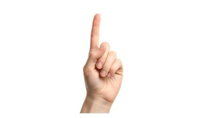 Hand with index finger pointing up against black background concept