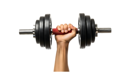 Strong arm lifting heavy dumbbell against black background fitness concept
