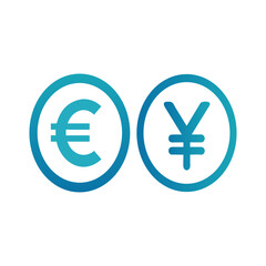 Obraz premium Euro and japanese yen currency symbols in circles