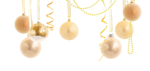 decorative balls on fir tree, Christmas garland isolated on transparent background