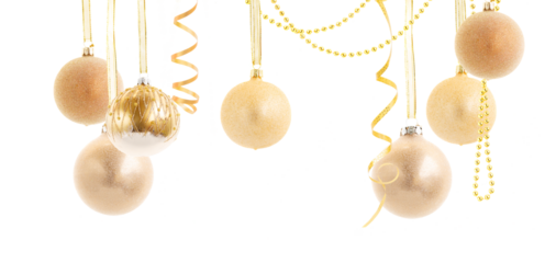 decorative balls on fir tree, Christmas garland isolated on transparent background