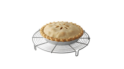 Golden baked apple pie on a cooling rack isolated on transparent background