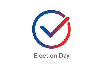 Election day design with blue and red check mark inside circle symbolizing democracy voting participation and civic responsibility
