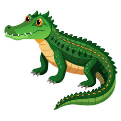 Fototapeta premium Friendly green alligator cartoon illustration with bright yellow eyes and textured scales, ideal for children's books, educational materials, or playful wildlife themes