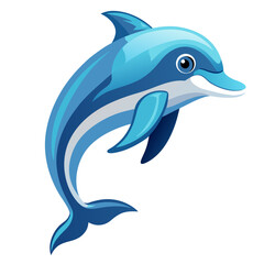 Vibrant blue dolphin illustration joyfully leaping through the water, perfect for educational content, marine life themes, or playful aquatic designs. A cheerful sea creature graphic