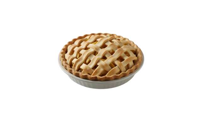 Delicious homemade apple pie with lattice crust isolated on transparent background