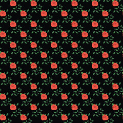 Abstract geometric rose floral seamless pattern on dark background.