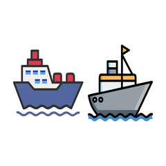 Two cartoon ships sailing on the ocean water