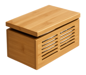 A ventilated bamboo shoe box with a natural finish for eco-friendly family storage.