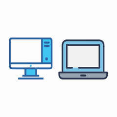 Modern computer desktop and laptop icons in blue and gray