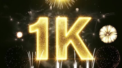 Golden 1K Celebration, Fireworks Background, Luxury Gold Text, Shiny Glitter Light, Party Festival Design, Milestone Achievement Banner