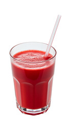 Refreshing red juice in a clear glass with a straw