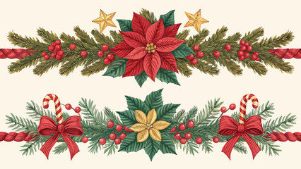 Christmas Garland and Poinsettia Border Design decoration