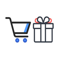 Shopping cart and gift box icon representing online shopping and gifts