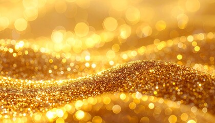 Abstract shimmering golden sand dunes with bokeh lights and warm sunbeams, creating a luxurious and celebratory atmosphere